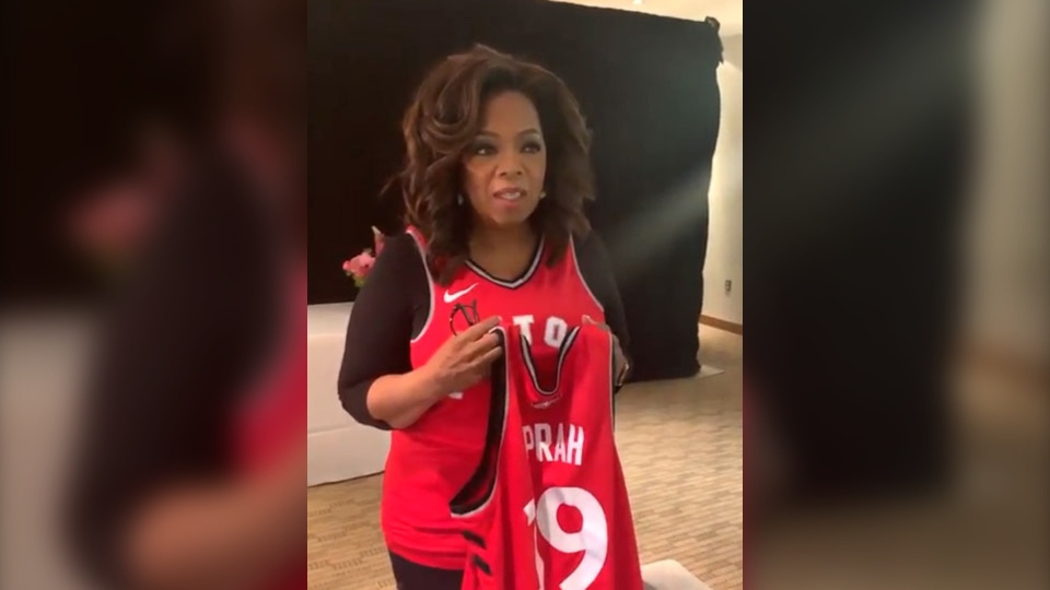 Oprah wears Raptors jacket for stop in 