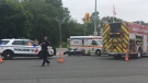 Officers responded to the crash on Dougall Avenue at E.C. Row Expressway in Windsor, Ont., on Monday, June 18, 2019. (Bob Bellacicco / CTV Windsor)