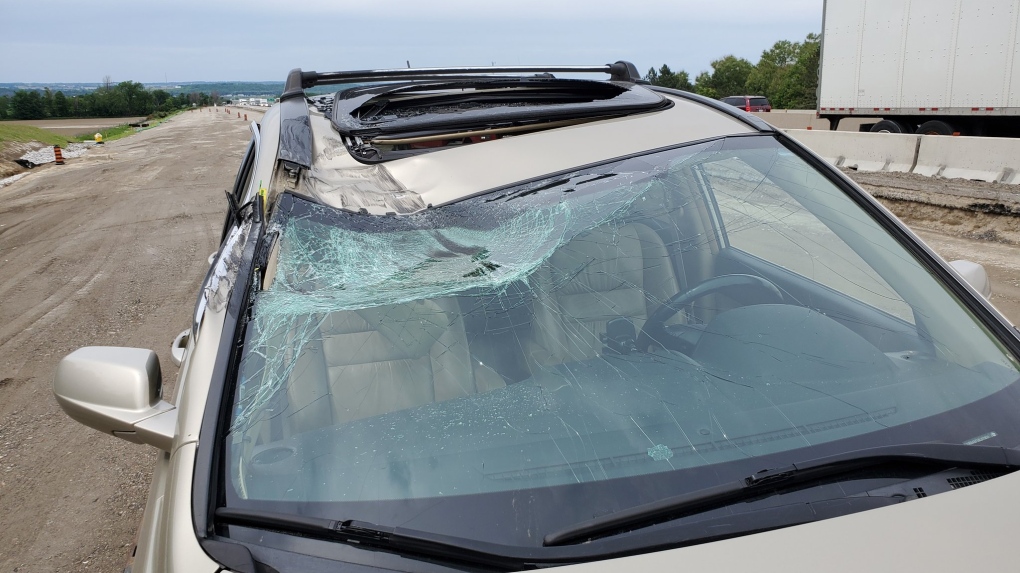Highway 400 windshield smashed