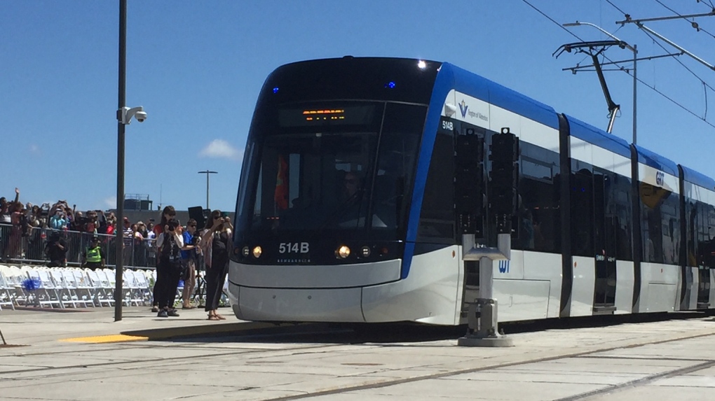 The first LRT train leaving the station