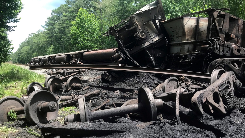 Derailed coal train