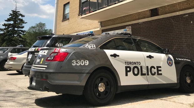 Emergency crews attend the scene of a stabbing at 57 Parkwoods Village Drive on June 27, 2019. 
