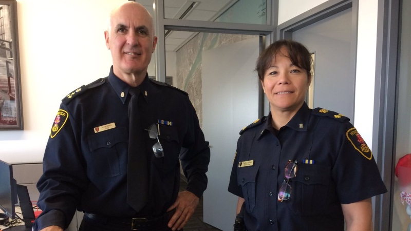 Chief Al Frederick and acting Chief Pam Mizuno in Windsor, Ont., on Thursday, June 27, 2019. (Teresinha Medeiros / AM800 News)