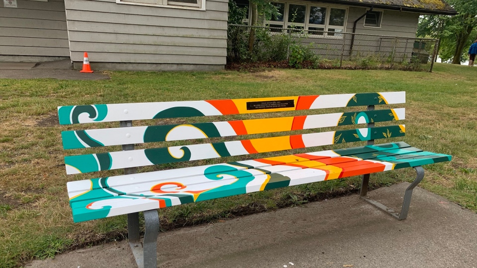Painted bench in kits beach park