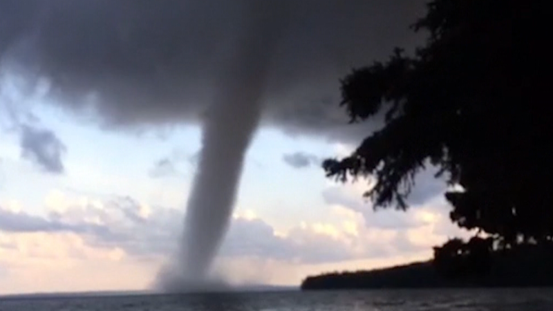 This image from CTV Edmonton viewer Danielle Schreiner shows a waterspout in Cold Lake, Alta., on Friday, June 28, 2019.