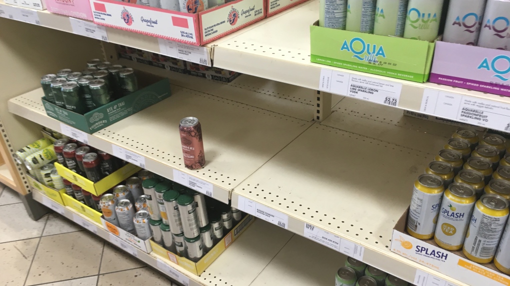 A photo of empty shelves at an LCBO