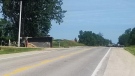 An overturned dump truck is visible at the scene of a fatal crash near Molesworth, Ont. on Tuesday, July 16, 2019. (Source: Huron County OPP)