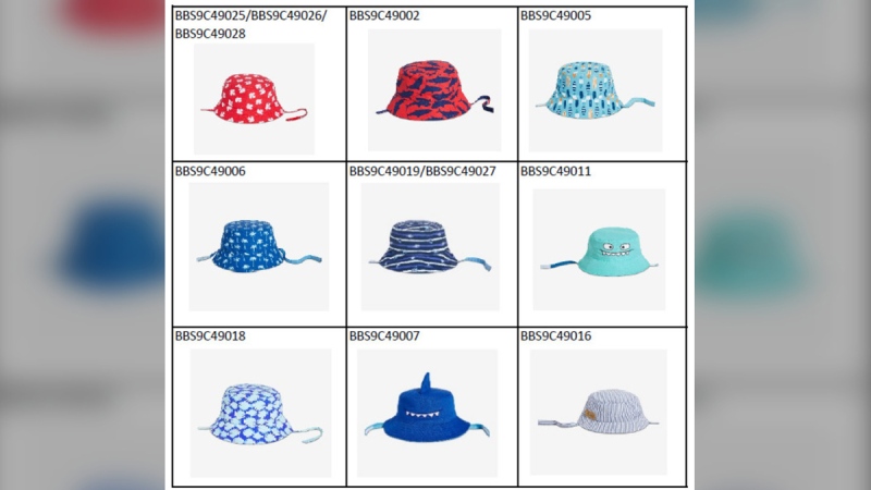 A few of the Joe Fresh sun hats for babies that the Canadian government is recalling. (Source: Government of Canada_