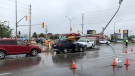 A crash at Wonderland and Southdale took out a light standard in London, Ont. on Wednesday, July 17, 2019. (Jim Knight / CTV London)