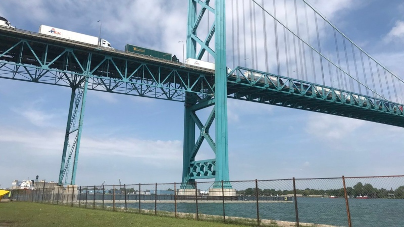 The city has installed temporary fencing in Assumption Park at the base of the Ambassador Bridge in Windsor, Ont., on Wednesday, July 18, 2019. (Michelle Maluske / CTV Windsor)