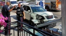 Toronto police investigate after a white SUV crashed into a bus shelter in Little Italy. (Courtesy: Francisco Pegado)