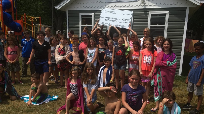 Stephanie Zekelman donates $50,000 to the Kiwanis Sunshine Point Camp in Harrow on July 18, 2019. ( Bob Bellacicco / CTV Windsor )