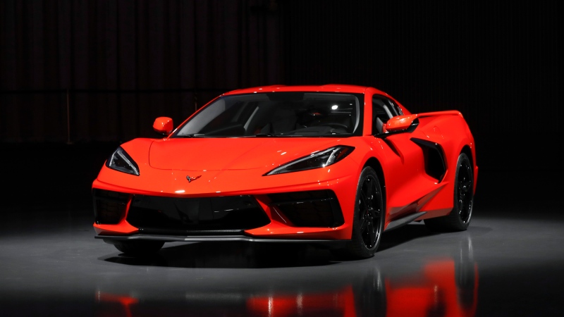 This June 24, 2019, photo shows a pre-production 2020 Chevrolet Corvette automobile in Warren, Mich. The mid-engine C8, the flagship of GM's Chevrolet brand, will have the weight balance and center of gravity of a race car, rivaling European counterparts. (AP Photo/Paul Sancya)