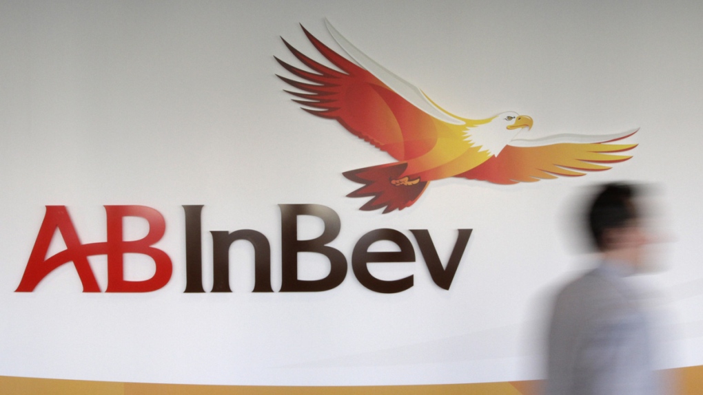 AB InBev logos, in Leuven, Belgium