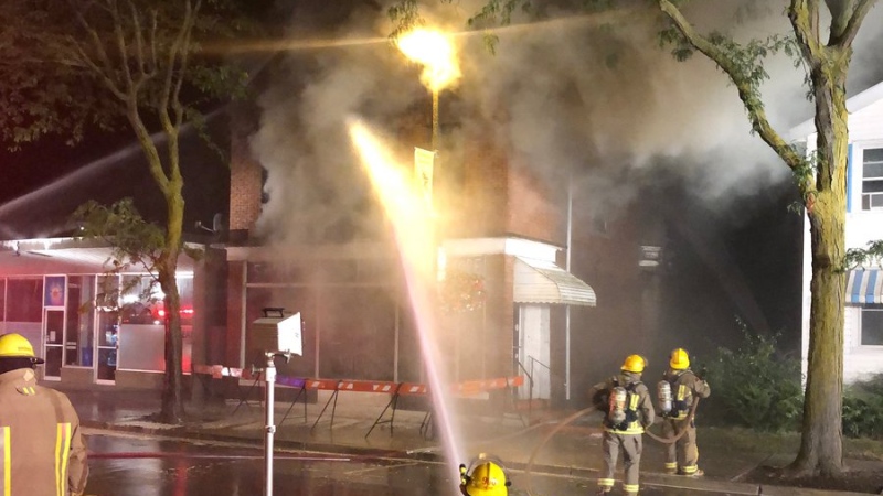 Chatham-Kent fire crews responded to the blaze at a commercial building on London Road in Thamesville, Ont., on Thursday, July 19, 2019. (Courtesy CK Fire Department)