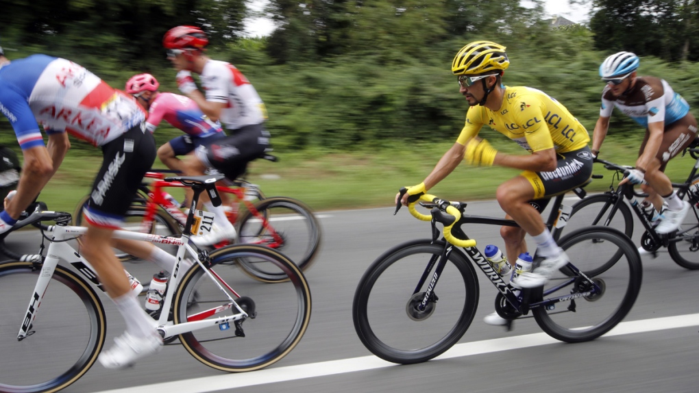 Julian Alaphilippe in the leader's yellow jersey