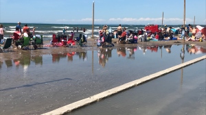 Seen here, the beach dramatically reduced in Wasaga Beach, Ont.  because of high water levels on July 21, 2019 (CTV Barrie Aileen Doyle)