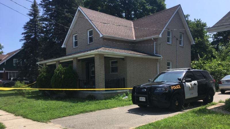 OPP investigate at the scene of an alleged assault in Rodney, Ont. on Tuesday, July 23, 2019. (Jim Knight / CTV London)