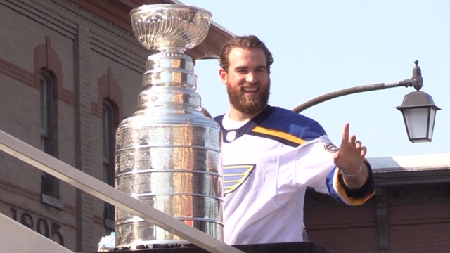 St. Louis Blues' Ryan O'Reilly rides with the Stanley Cup in Seaforth, Ont. on Thursday, July 25, 2019. (Scott Miller / CTV London)