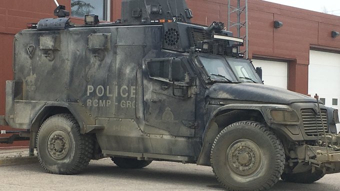 Gillam Mayor Dwayne Forman said the police presence had grown Thursday, when the armoured Tactical Assault Vehicle, or TAV, was spotted in Gillam. (Jeff Keele/CTV News)