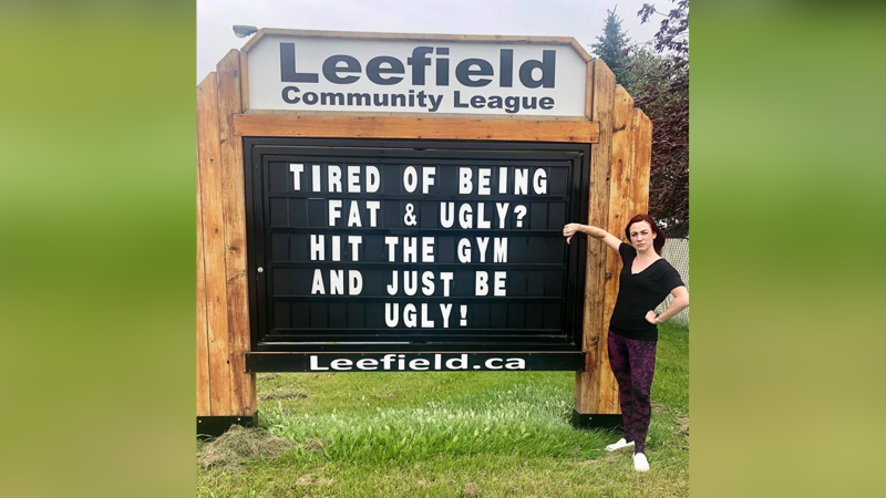 Jessica Baudin-Griffin is upset about what she calls a "body shaming" sign in Edmonton.