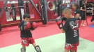 Two children practice martial arts training at Double Dragon Martial Arts and Fitness in Kitchener. (Jeff Pagett/CTV Kitchener) (July 27, 2019)