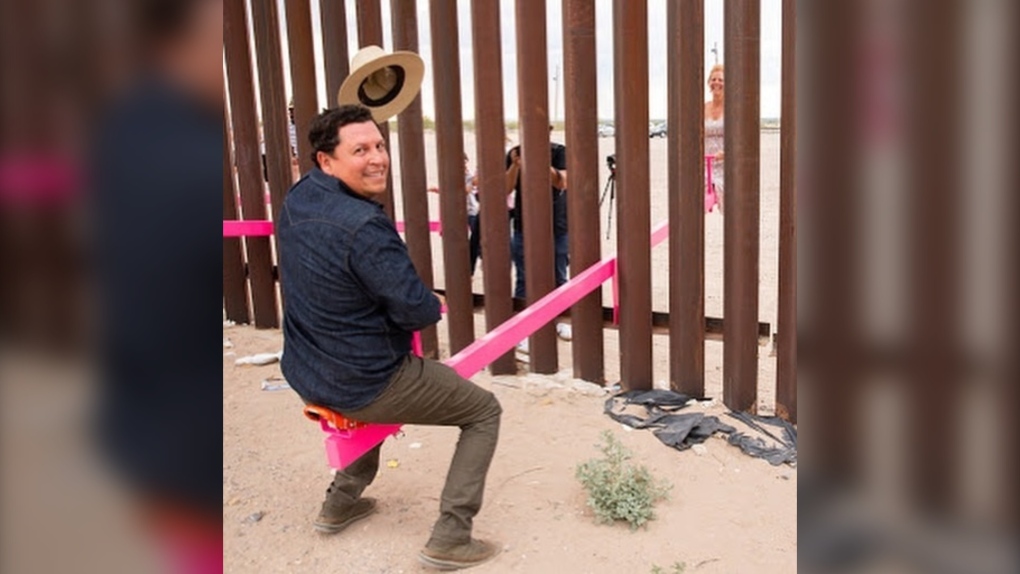 Ronald Rael pink seesaw border wall