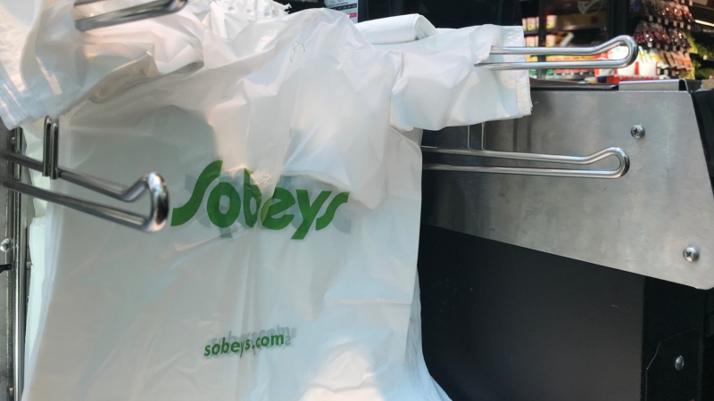 A plastic bag seen at a Toronto Sobeys taken on July 31, 2019. (CTV Toronto/Francis Gibbs)