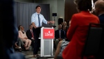 Prime Minister Justin Trudeau speaks to Liberal Party candidates for the 2019 election, in Ottawa on Wednesday, July 31, 2019. THE CANADIAN PRESS/Justin Tang