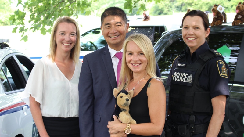 The Police Pals program received a donation of 1,200 stuffed dogs in London, Ont. on Wednesday, July 31, 2019. (@lpsmediaoffice / Twitter)
