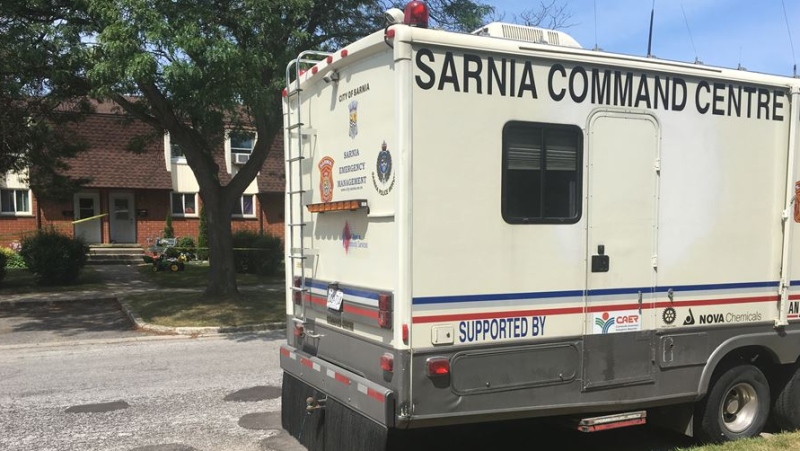 Sudden death investigation on Pontiac Court in Sarnia Ont. on Aug. 3, 2019. (Brent Lale/CTV)
