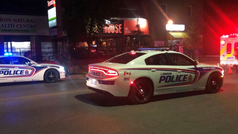 London police investigate an incident involving a gun on Commissioners Road West on Aug. 4, 2019 (CTV London/Adrienne South)