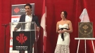 Canadian ice dance champions Scott Moir and Tessa Virtue attend a celebration to mark their 2018 induction into Canada's Walk of Fame in Ilderton, Ont. on Thursday, Aug. 7, 2019. (Sean Irvine / CTV London)