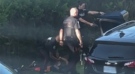 Police arrest several people outside a home in Etobicoke Saturday, August 10, 2019. (Submitted) 
