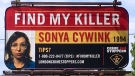 A new billboard seeking information in the 1994 murder of Sonya Cywink is seen in east London, Ont. Monday, Aug. 12, 2019. (Jim Knight / CTV London)