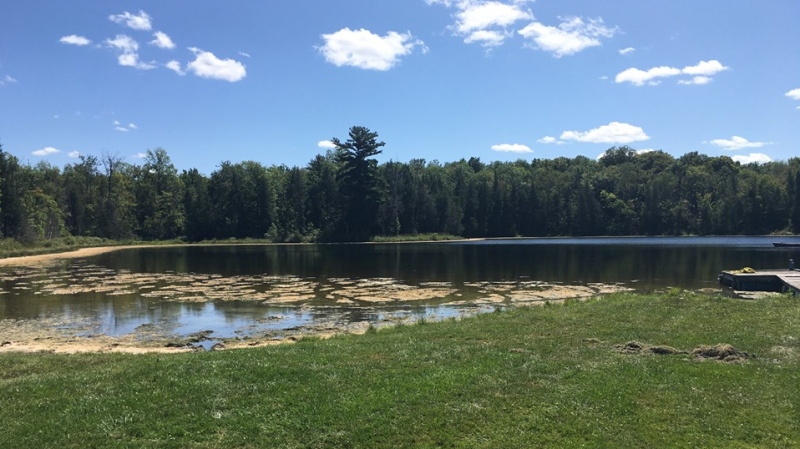 A private lake where a man went missing is seen in Normanby Township, Ont. on Wednesday, Aug. 14, 2019. (Source: West Grey Police Service)