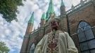 Bishop Ronald Fabbro stands outside Assumption Church in Windsor, Ont., on Thursday, Aug. 15, 2019. (Rich Garton / CTV Windsor)