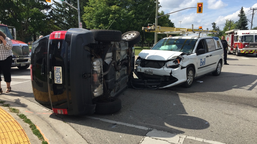 Two-vehicle crash leaves one person trapped 
