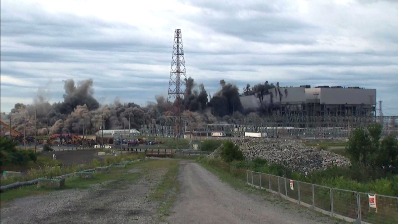 The demolition of the Nanticoke Generation Station on August 22, 2019 is seen. (CTV News Toronto)
