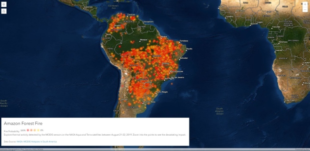 Esri image of Amazon forest fires