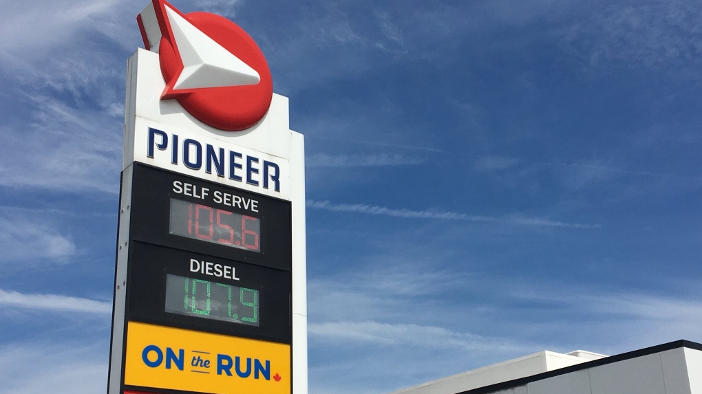Pioneer on Walker Road had gas listed at $105.6/L
