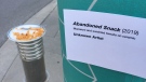A photo of the abandoned macaroni and cheese-turned-art installation. Abandoned Snack (2019) (Terry Kelly / CTV Kitchener)