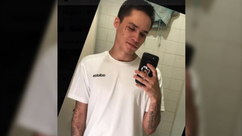 Braden James Moneybird, 19, also known as Braden Sheepskin is an Indigenous man, 5’7" with a thin build with brown eyes and black hair. He has tattoos on both forearms and a black teardrop tattoo on the corner of his right eye. Supplied: Regina police.
