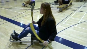 Someone participates in sledge hockey at Ryerson University on Aug. 29, 2019. (CTV News Toronto)