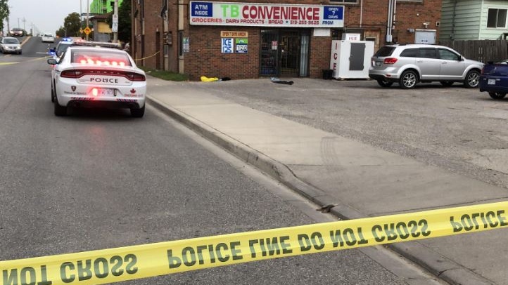 The scene of a possible stabbing on Wyandotte St. W. near Caron Avenue in downtown Windsor on Sunday September 1, 2019 (Photo by AM800's Gord Bacon)