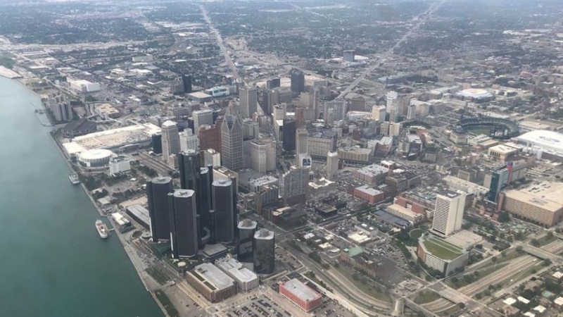 An aerial view of downtown Detroit on Aug. 26, 2019. (Melanie Borrelli / CTV Windsor) 