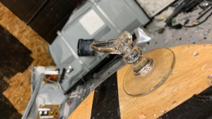 The remains of a glass after falling victim to a baseball bat at the Regina Rage Room. (Jessica Smith/CTV Regina)