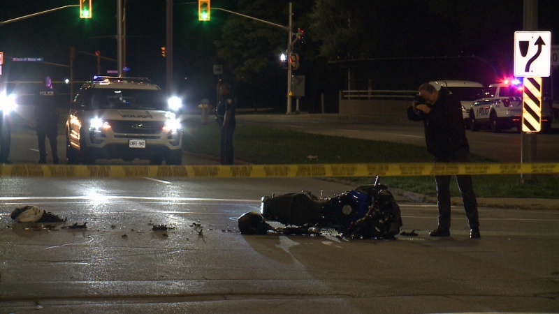A 20-year-old motorcycle driver was taken to hospital in critical condition after a crash on Carling Ave. Tuesday night with a Civic Hospital shuttle bus. 