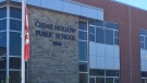 Cedar Hollow public school, seen on Thursday, Sept. 5, 2019, lowered its flag following the death of a child at the school.
(Jim Knight / CTV London) 