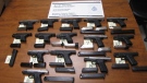 The CBSA reports 15 undeclared handguns along with 26 various capacity magazines were found in a vehicle at the Ambassador Bridge on June 20, 2019. ( photo supplied by the CBSA )